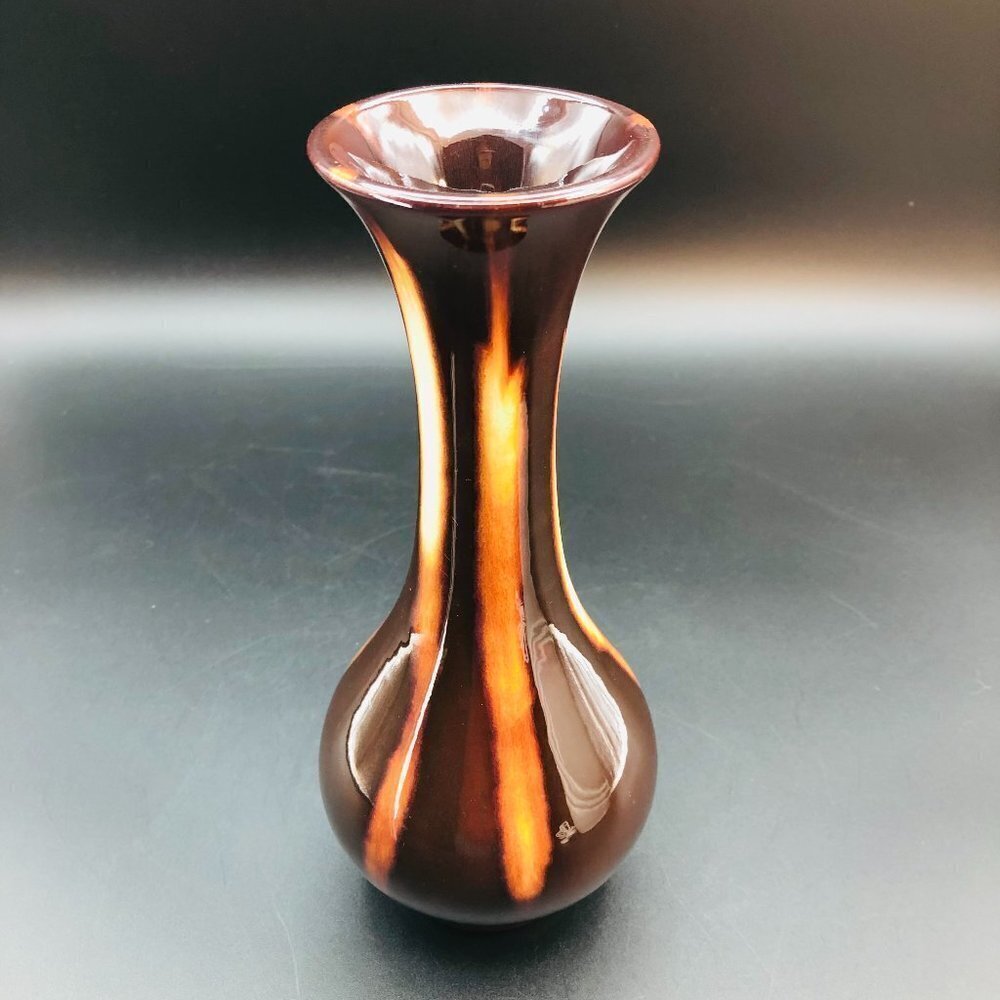 Huronia Pottery Vase Handmade Red Clay Artistic Vessel Brown Cream Glossy Glaze